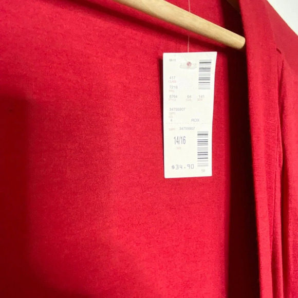 NWT Avenue Studio 14/16 Red Open Front Cardigan Long Sleeve Layering Sweater - Picture 5 of 10